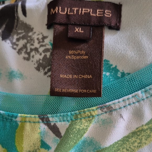 Multiples Blue and Green Asymmetrical 3/4 Sleeve Tunic - Picture 11 of 11